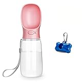 Toozey Hundetrinkflasche für unterwegs, 550ml Tragbare Trinkflasche Hunde, BPA Frei, Auslaufsicher Hunde Wasserflasche, Wandern und Reisen, Beutelspender und Hundekotbeutel, Pink