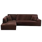 Sofabezug für Ecksofa mit Armlehnen, Modell L, dehnbarer Schutz, L-Form, Stoff, Stretch, 2 Stück (Grau, 2 Sitze + 2 Sitze)