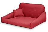 Juelle Hundebett Kunstleder Flauschiges Hundekissen für mittelgroße Hunde Weich und Elegante Hundesofa Steppfront Hektor M-XL (100x75 cm, Rot)