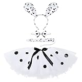 Kinder Kleinkind Mädchen Dalmatiner Osterhase Tutu Rock Cosplay Kostüm Nettes Ohr Stirnband + Fliege + Schwanz 4 Stück Kostüm Geburtstag Fotoshooting Prop Outfit Set Weiß-Dalmatiner 4-7 J