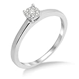 Miore Schmuck Damen 0.10 Ct Diamant Verlobungsring mit 10 Diamanten Brillanten Ring aus Weißgold 18 Karat / 750 G