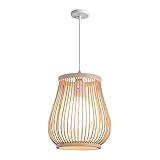 Fenteer Rattan-Lampenschirm Natürlicher Bambus-Kronleuchter Handgefertigte Rattan-Pendelleuchte Wicker Rattan-Lampenschirme Weben Hängeleuchte, LED-Birne, 20
