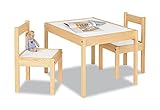 Pinolino Kindersitzgruppe Olaf, 3-teilig, aus Holz, 2 Stühle und 1 Tisch, für Kinder ab 2 Jahren, klar lackiert und Dekor Uni, weiß