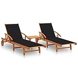 YOPOTIKA Klappbarer Liegestuhl Liegender Gartenstuhl Sonnenliegen mit Rollen und Couchtisch Gartenliege Klappstuhl Outdoor-Lounge-Stühle 2 Stück für Patio Deck Garten Massivholz Ak