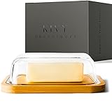 KIVY® Butterdose - Hochwertige Butterdose aus Glas mit edlem & nachhaltigem Bambusdeckel - Butterglocke für 250g Butter - Butterdose Glas mit Deckel Bambus - Butterschale Holz - Butter Dish - Box