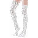 LZOK Overknee-Stricksocken, warme Kniestrümpfe mit Zopfmuster für D