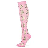 SSLLM Damen Kniestrümpfe Schweiß Absorbieren Atmungsaktiv Langes Rohr Socken Sportsocken Drucken Nylon Tennissocken Kuschelsocken Bequem Weich Kompressions Outdoor Sportsock