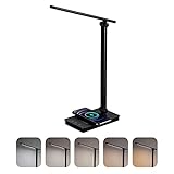 Leelike Schreibtischlampe LED, Dimmable Büro Tischleuchte, 5 Farb und 5 Helligkeitsstufen mit Timing-Funktion und Lesemodus, Desk lamp mit Augenschutzfunktion, Handy-Drahtloses Ladeg