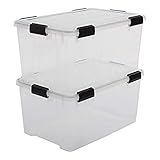 Iris Ohyama, Set of 2, Air tight storage boxes, 50 L, with 6 clips, stackable, garage, cellar, attic - Air Tight Box AT-L – Transp