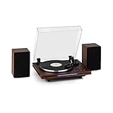 auna TT-Play Plus Plattenspieler - Schallplattenspieler mit Stereolautsprecher: 20 Watt max, Vinyl Player mit Bluetooth-Funktion, Status-LED, Geschwindigkeiten: 33/45 / 78 U/min, holzfarb