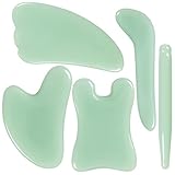 Gua sha Stein, 5PCS Gua Sha Gesichtsbehandlung mit Jade Stein, Gua sha Massagewerkzeug set für SPA Akupunktur Physiotherapie Muskelknoten Gesichtspflege-Behandlung Triggerpunkt Anti-Aging (Grün, 5PCS)