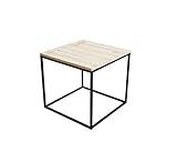 Metall Beistelltisch mit Holz Tischplatte - 39x39x36 cm - Couchtisch Sofatisch T