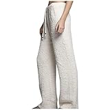 SumLeiter Damen Freizeithose lässige Plüschhose mit Kordelzug einfarbige Winter Hose Fleece Warm Loose Joginghose Lässig Sporthose Lange gerade Hose Bequem Sweathose Hohe Taille Bootleg-H