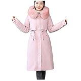 GFGHH Damen Winter Jacken Lang Warm Daunenmantel mit Kapuze Verdickt Übergangsjacke Maxi Parka Jacke Kunstpelz Langarm Steppjacke Outwear Stilvoll Leichte Steppjacke Damen Daunenjacke Damen Steppjack