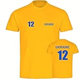 VIMAVERTRIEB® Kinder T-Shirt Ukraine - Trikot Nr. 12 - Druck:blau - Shirt Jungen Mädchen Fußball Fanshop Fanartikel - Größe:176 gelb