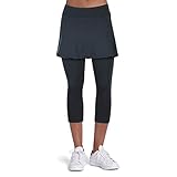 Hosenrock Damen Sportrock Caprihose Leggings Hose mit Rock Tennis Bekleidung Laufrock 3/4 2 in 1 Schwarz M