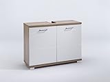 HOMEXPERTS Waschbeckenunterschrank NUSA / Waschtisch Unterschrank stehend, in Sonoma eiche Hochglanz weiß lackiert / 2-türig, 80 x 31,5 x 59cm (BxTxH) / Badezimmer Schrank mit Waschbeck