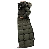 Damen Wintermantel Warme Damen Winterjacke Lange Daunenjacke Warm Parka Jacke mit Fellkapuze Steppjacke Casual Daunenmantel Freizeitjacke Outdoorjacke mit Kapuze Verstellbare Gürtel M