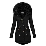 Writtian Wintermantel Damen Lange Daunenjacke Outwear Winter Warm Trenchcoat Mit Kapuze Abnehmbarer Kunstpelzkragen Einfarbig Winterjacke Casual Parka Mantel Kapuzenjacke Wattierter Doppelseitig