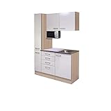 MMR Teeküche DERRY - Unterbau-Mirkowelle - 1 Hängeschrank - 1 Apothekerschrank - Breite 130 cm - 6-teilig - Perlmutt Weiß