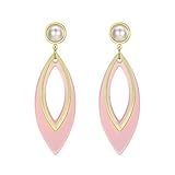 PROVISTO Ohrringe eleganter Modeschmuck Alloy 14K Goldfarbe Rose Pink 925 Sterling Silber Ohrstecker Damenschmuck Geschenke für Frauen 6 cm lange Ohrhänger in Schmuck Geschenk Box (Pink Rosé)