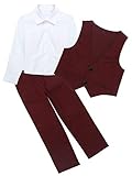 winying Kinder Anzug Jungen Sakko Gentleman Weste Langarm Hemd mit Fliege Lange Hose Hochzeits Taufe Kommunion Party Bekleidungsset Burgundy 1-2 J