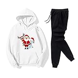 GOKOMO Damen Lässiger Pullover Anzug Weihnachten Kapuzenpullover Jogginghose Weihnachtsmann Druck Hoodie Jogginganzug Sweatshirt Jogginghose Sportbekleidung Lässiger Pullover Anzug(M,Weiß)