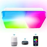 Kallrra Deckenlampe LED Square Alexa, 28W RGB Deckenleuchte Farbwechsel Dimmbar, WiFi Bluetooth LED Lampe APP Steuerung, IP54 Wasserdicht Deckenlampe für Wohnzimmer Schlafzimmer Küche B