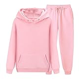 Unisex Hoodie Hose Set Sportswear Trainingsanzug Herbst Winter auf Fleece Trainingsanzüge, rose, M