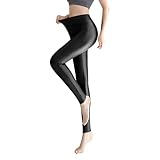 Damen-Leggings aus Kunstleder mit hoher Taille, dehnbarer Kunstleder-Hose, Po-Lift mit Fleece gefü