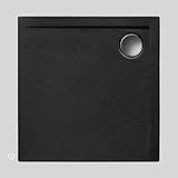 Duschwanne AQUABAD® Comfort Neo BlackStone quadratisch 90 x 90 cm, Steinoptik schwarz, Extraflache Acryl-Duschtasse, Aufbau-Höhe: 4,5
