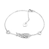 Engelsflügel Armband 925 Silber Damen für Mädchen Frauen Frau,Charms Zirkonia Glücksarmband Verstellbar Zart Engel Flügel Herz Liebes Glücksbringer Armbänder Geschenke für Kommunion Taufe Geburtstag