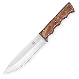Hobby Hut HH-360, 11,5 Zoll Bushcraft Jagdmesser mit Scheide | Messer mit fester Klinge | Lederscheide | Full Tang | Rasiermesser im Freien scharfe Klinge (Light Brown)