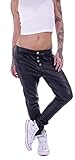 Style-Station Damen Jeans Hose Boyfriend tiefer Bund Kunstleder Baggy Boyfriend-Hose-n Damen-Hose-n Jeans-Hose-n Baggyjeans Baggy-Hose-n Knopfleiste Niedrige-r Leib Bund Gr Größe Hüftjeans S 36
