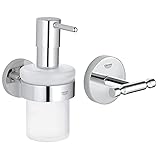 GROHE Essentials | BADACCESSOIRES - Seifenspender | mit Halter | 40448001 & BAU Cosmopolitan | Accessoires Bath - Bademantelhaken |Chrom |40461001