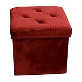 Faltbar Sitzhocker Mit Stauraum, Samt Ottomane Aufbewahrungshocker Quadratisch Fußbank Truhen Gepolsterte Für Kleine Wohnung Wohnzimmer Schlafzimmer Hocker-rot-33*33*33