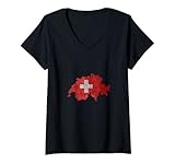 Damen Schweiz Fahne - Flagge T-Shirt mit V