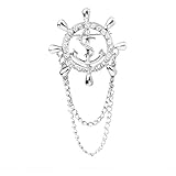 BYFRI Kristall Ruder-schiffs-Rad-Kette Revers Brosche Legierung Strass Anker Ruder Broschen Bekleidungszubehö