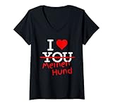 Damen I Love Meinen Hund Ich liebe Dogs Dog Tier mit Herz Rot T-Shirt mit V