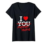 Damen I Love Meinen Hund Ich liebe Dogs Dog Tier mit Herz Rot T-Shirt mit V