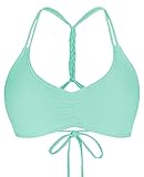 Balasami Women's Retro Button Down Gingham Printed Ajustable Straps Cross Back Vintage Swimsuit Top Mint G