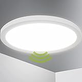 Lumare LED Deckenleuchte 24W inkl. Bewegungsmelder Extra Flach rund 1800lm Ø330mm IP44 Deckenlampe, Wohnzimmer Badezimmer Küche Flur Keller Bad Wandleuchte Sensor Aufbaustrahler modern warmweiß