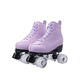 Rollschuhe PU-Leder High-Top-Zweireihiger Roller Skate Für Frauen Männer Indoor Outdoor Für Anfänger Mit Schuhe Tasche,Lila,40