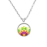 SCHMUCKZUCKER Damen Kette mit Anhänger Motiv Blüten Blätter Mandala Edelstahl Silber-Farben Bunt Kleiner Anhänger (14mm) - Kurze Kette (45mm)