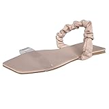 Sandalen für Frauen flach, transparente Riemensandalen Offene Zehen Flip Flops Boho Casual Flache Hausschuhe S
