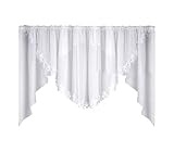 FKL DESIGN Home Deco Schöne Fertiggardine Fenstergardine Gardine aus Voile mit Faltenband Kräuselband Store Spitze Kurz Modern Weiß Gipüre 150x400 cm LB-5