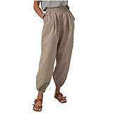 Lomelomme Leinenhose Damen Sommerhose Pumphose Haremshose Boho Große Größen Leinen Hose Bequemer Gemustert High Waist Leichte Baggy Yogahose Freizeithose Sommer Strand F