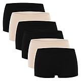 Gomati Damen Pants (6er Pack), Boy Shorts aus Baumwoll-Stretch - Black Beige 40-42