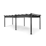 blumfeldt Pantheon Pergola - Sonnendach, Terrassen-Vordach, pulverbeschichtetes Aluminium, rostfrei, Wasserabweisende PU-Beschichtung, stufenlos raffbar, inkl. 16 x Hering, 3x6 Meter, g