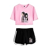 GUGU Frühling Und Sommer Sexy Und Exquisite Sport T-Shirt Sport Shorts Set, Attack On Titan Anime Rosa T-Shirt Cosplay Shorts S